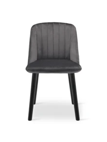 Goeurvant Modern Minimalist Vertical-Stripe Upholstered Dining Chairs With Ergonomic Back & Solid Wood Legs For Living Room, Kitchen, Bedroom - Set Of 2 / Set Of 4 / Set Of 6---Dark Grey (Velvet) - 深灰(黑腿) - 查看 7