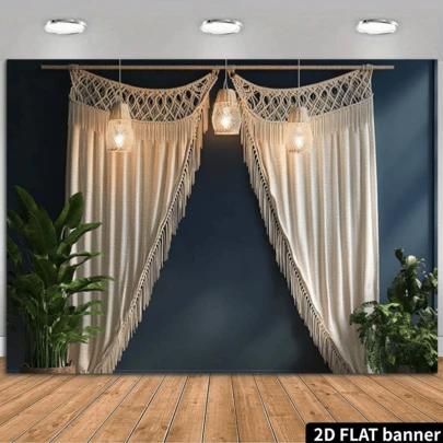 2D Elegant Macrame Tassel Curtain Decor - Handmade Polyester Tassel Curtain, Suitable For Weddings, Birthdays, Home Events - No Electricity Needed, Creates Comfortable Photography Backdrop And Soft Decor Background, Various Sizes, Living Room Curtain