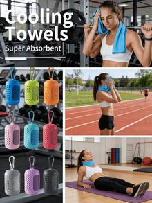 Macaron-Inspired Cooling Towel, Portable, Foldable, Quick-Drying With Hook And Loop Design, High-Density Cooling, Breathable, Sweat-Absorbent, Perforated Silicone Storage Box, 30*100cm, Gym Essentials - Multicolor - View 4