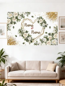 1 pieza Diseño floral blanco en forma de corazón con texto personalizado, pancarta de fondo de vinilo multifuncional y duradera, adecuada para fiesta de cumpleaños, regalo de cumpleaños, regalo del Día de San Valentín, aniversario, decoración de boda, evento en el hogar interior/exterior, decoración del hogar y accesorio de estudio fotográfico. Incluye esquinas preperforadas y cinta blanca. Disponible en 3 tamaños. Diseño plano 2D. - Multicolor - Ver 7