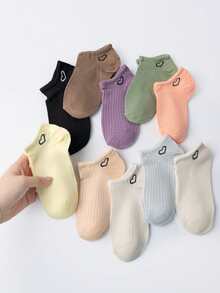 1/10 Pairs Random Women's Candy Color Heart Striped Cotton Breathable Shallow Boat Socks, Versatile For Daily Wear And Commuting, Spring/Summer - Multicolor - View 2