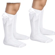 Children's 3/4 Party Socks 16-33 Satin Bow Long Shaft Youth Girl Baptism Wedding Flower Girl Social Dance Events Elegant Quality Soft Touch Coquette Korean Anime Schoolgirl - 2雙白色 - 查看 8