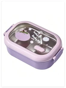 1pc Stainless Steel Lunch Box, School Bento Box, Leak-Proof Portable Food Container, Independent Heating Lunch Box, Kitchen Storage Box, Study Supplies - Multicolor - View 9