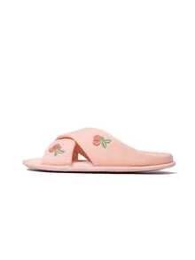 1 Pair Soft & Healing Cherry Embroidery Cross Linen Slippers, Milky White Base With Delicate Cherry Embroidery, Gentle And Youthful, Comfortable Choice For Spring/Summer Home, Bedroom Or Living Room, Girly, Home Essential, Soft Girl Must-Have - Cherry Slippers - View 13