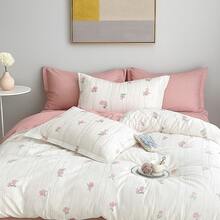 3pcs Romantic White Pink Floral Striped Pattern 160x200cm 220x200cm Double Super King Size 100% Cotton Duvet Cover Set, Shabby Chic AB Design Bedding With 70x80cm Zipper Pillowcases - White - View 2