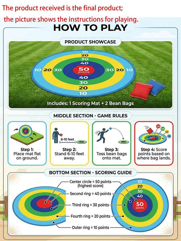 200cm Soccer Themed Toss Game Set With 2 Bean Bags, Vibrant Football Print Polyester Score Ring Design Portable Game Mat, Easy Setup No Power Outdoor Yard Game For Family Vacation, City Square Picnic, Travel Entertainment & Backyard Games - 002 - View 2