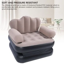 Inflatable Sofa Bed Portable Foldable Thickened Flocked PVC Blow Up Couch Mattress For Home Travel Camping Coffee Color - Multicolor - View 6