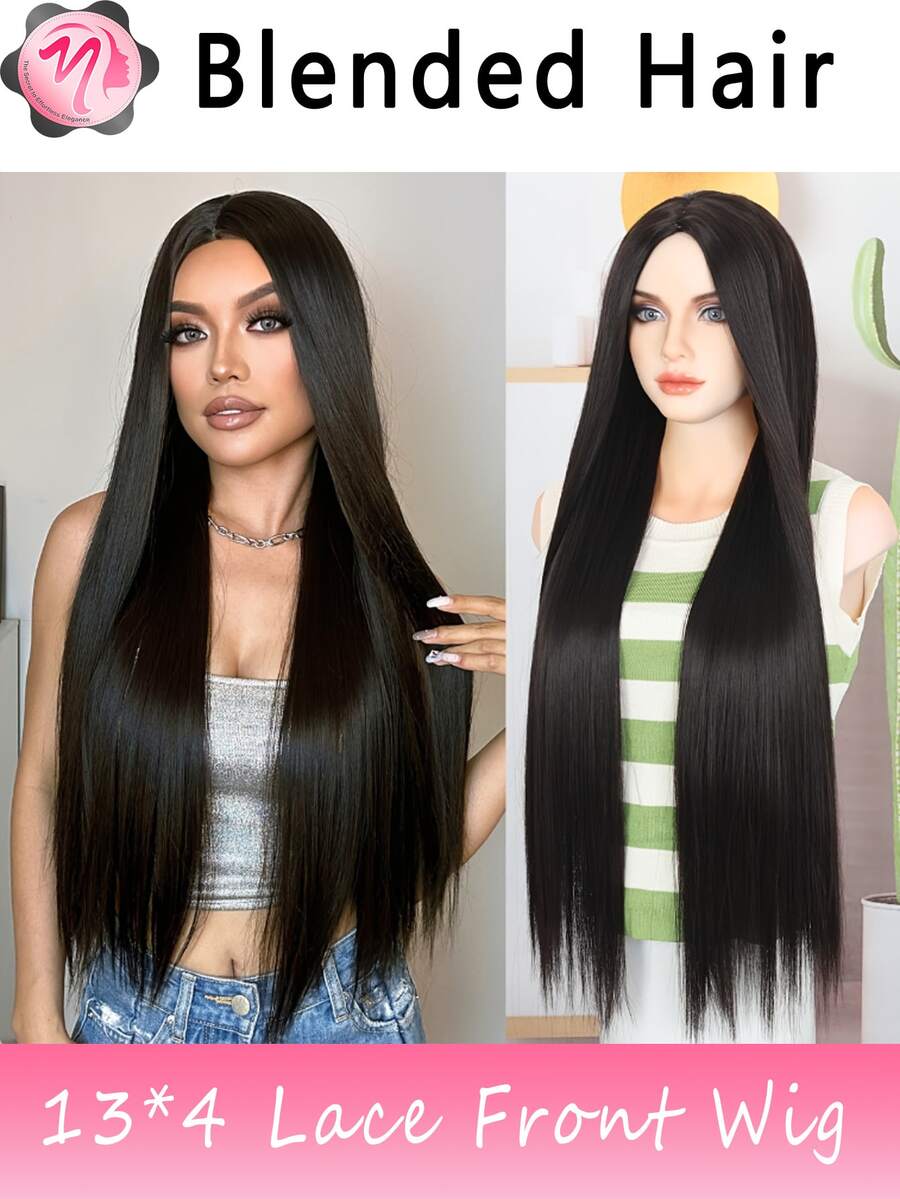 Tóc giả dài thẳng màu đen 13*4, ren trong suốt, độ dày 180%, kiểu tóc bob, dài 6-16 inch, rẽ ngôi giữa 18-36 inch, phù hợp sử dụng hàng ngày, họp mặt gia đình, ngày lễ, tiệc tùng, màu đen/nâu/đỏ rượu/cam, đã được cắt và tỉa sẵn.