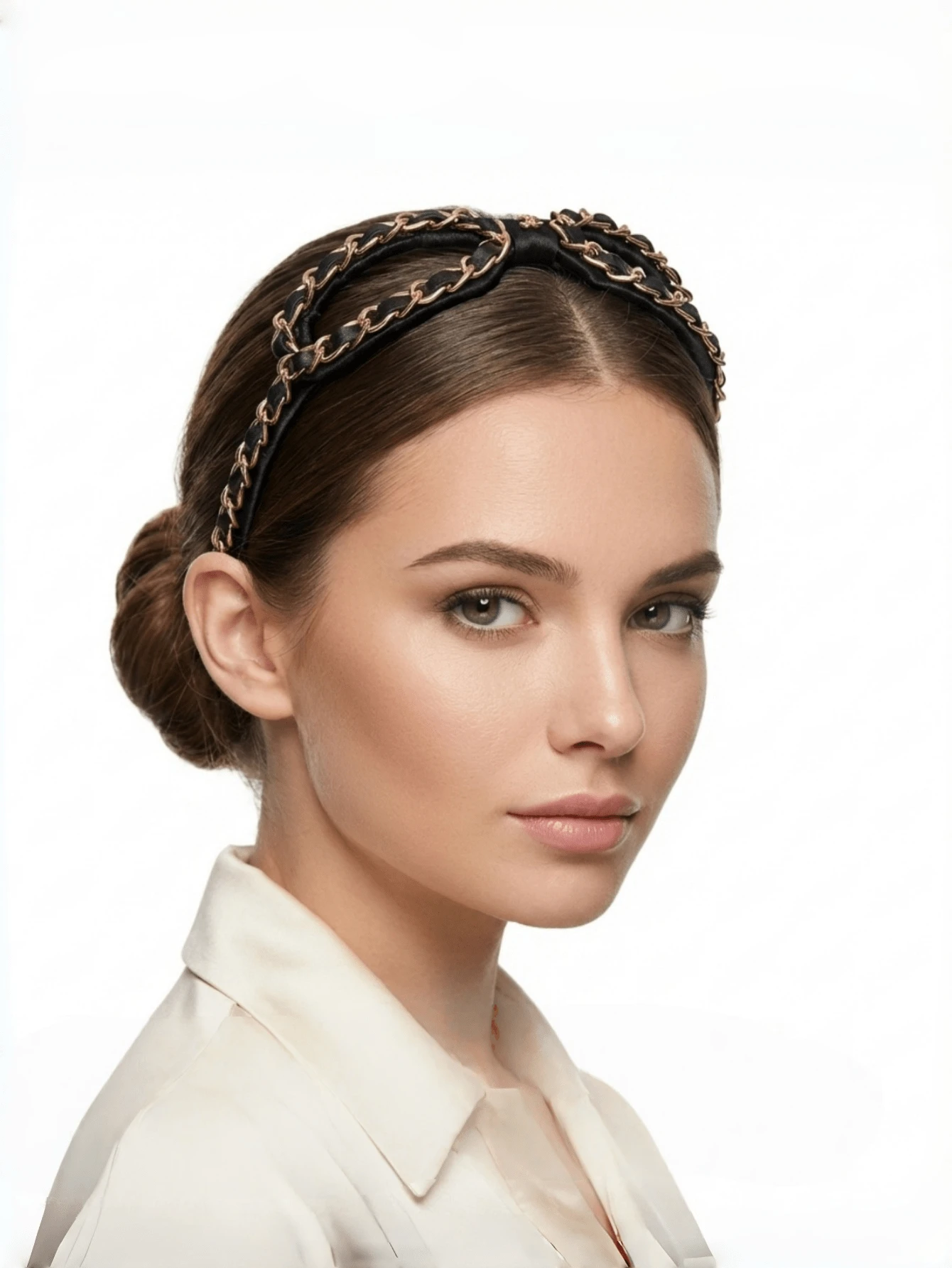 1件装女士时尚链条眼镜框时尚眼镜头箍，优雅高端发夹 - 黑色 - 查看 1