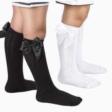 Children's 3/4 Party Socks 16-33 Satin Bow Long Shaft Youth Girl Baptism Wedding Flower Girl Social Dance Events Elegant Quality Soft Touch Coquette Korean School Drama - 黑與白 - 查看 9