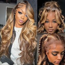 Highlight Ombre Lace Front Wigs Human Hair Glueless Wigs 13x4 Body Wave Frontal Wigs Human Hair Pre Plucked With Baby Hair 200% Density 4/27 Colored Honey Blonde Lace Front Wig For Women - S4/27 - 查看 4
