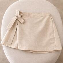Premium Tailored Short Skirt / High Waist With Side Tie - Beige - View 2