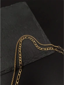 男士不锈钢18K镀金双层链手链套装（2件），时尚百搭 - 彩色 - 查看 6