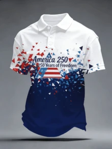 Men's Casual Sports Short-Sleeve, US 250th Anniversary Edition With National Flag Pattern Print, Made Of Fabric, Machine Washable, Breathable Regular Fit, S-2 - 風格 - 查看 2