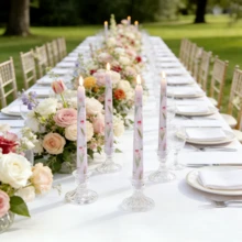 25厘米印花长杆蜡烛，欧式浪漫烛光晚餐、婚礼、节日、家居使用，无烟蜡烛 - 多色 - 查看 7