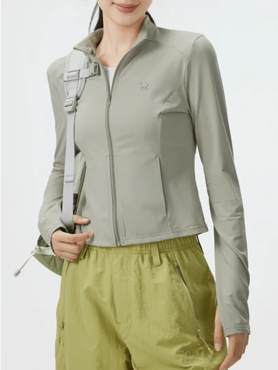 CAMEL CROWN Camisa de protección solar de cuello alto para mujer, chaqueta corta de protección solar de ajuste ceñido para el verano