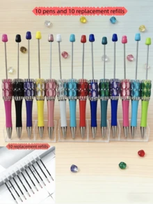 10pcs Colorful Beaded Ballpoint Pens With 10 Refill Ink Cartridges, Suitable For Women And Girls, Great For DIY Crafts, Gifts, School And Office Use - Multicolor - View 7