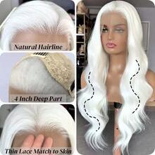 铂金色蕾丝假发 13x4 长款波浪卷蕾丝前假发 女士自然发际线 耐热合成纤维 - 彩色 - 查看 13