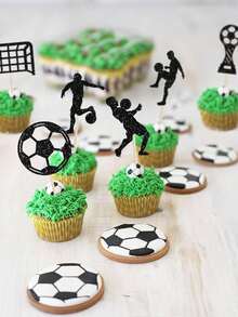 1 Set de Decoraciones para Pastel de Fútbol 2026 Copa Mundial - Palillos con Fútbol de Brillo Negro para Cupcakes, Decoración de Cumpleaños con Tema Deportivo para Niños, Suministros para Baby Shower - A - Ver 4