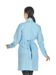 Women's Fitted Oxford Lab Coat With Zipper, Long Sleeves, And Mandarin Collar - Blue - View 2