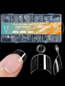 600PCS/Box Soft Gel Nail Tips, Ultra Short Clear False Nails, Full Cover Acrylic Nail Tips, Almond/Coffin/Square/Curved French Shape, Press On Nail Extensions For DIY Manicure Nail Art - Clear - View 7