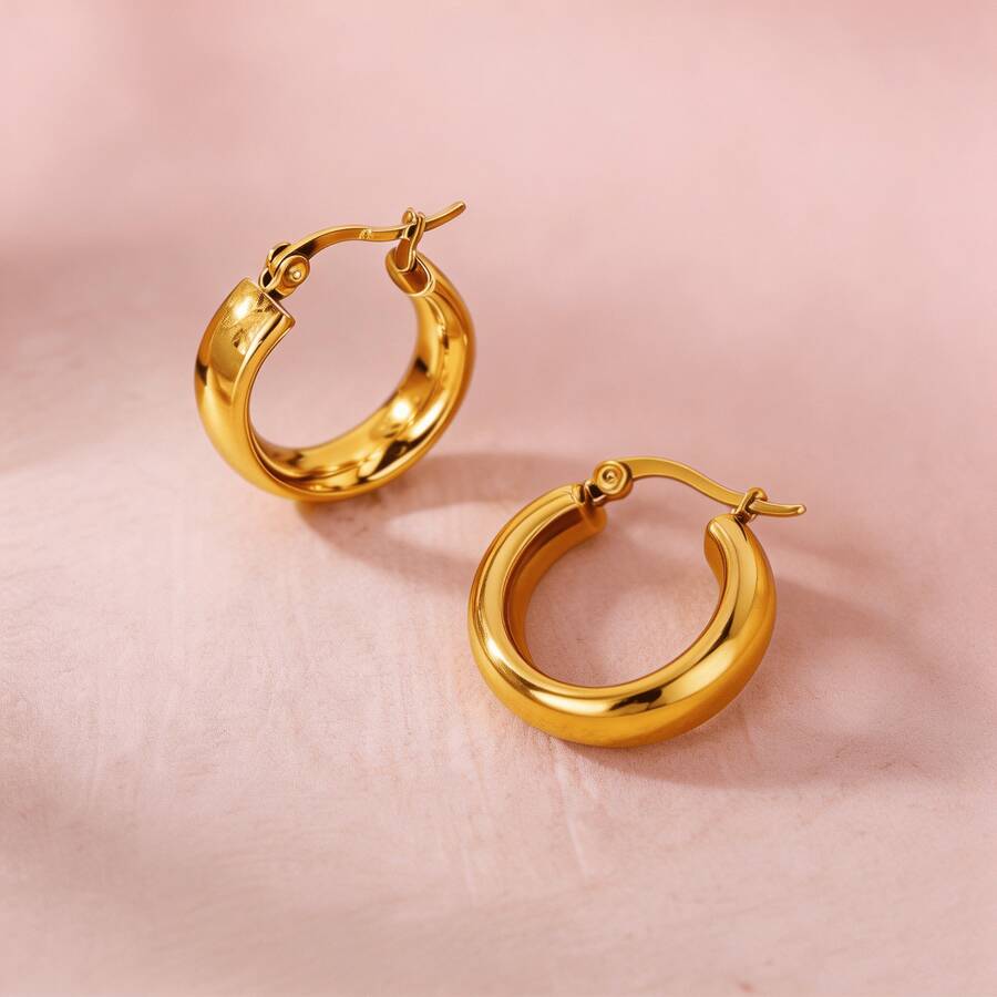 高品质不锈钢女士耳环 | 低致敏性，线条简洁圆润，质感饱满，优雅时尚的垂坠设计。适合日常佩戴、节日庆典、度假或派对等场合。 - 金色 - 查看 1