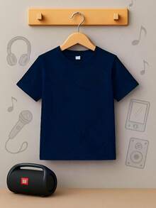 Unisex Basic Children's T-Shirt In Various Colors For Girls And Boys, 100% Cotton Kids Shirt - Navy Blue - View 1