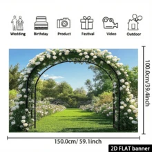 2D Flat Romantic Floral Garden Arch Backdrop With Black Metal Gate And Roses - Photo Prop, Suitable For Celebrations, Parties And Outdoor Decor, Made Of Polyester, No Power Needed, Party Decoration, Elegant Background, Natural Appearance, Garden Decor - A - View 7