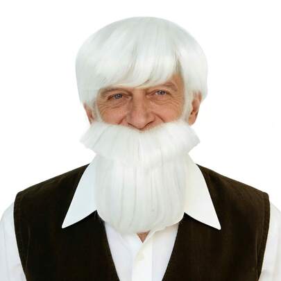Bộ tóc giả và râu ông già Noel – Tóc tổng hợp màu trắng cao cấp có mái cho lễ hội Giáng sinh, tiệc tùng, trang phục lễ hội, diễu hành, biểu diễn sân khấu và các buổi trình diễn theo chủ đề – Tóc giả ngắn chịu nhiệt, trông tự nhiên, chân thực với râu và ria mép đầy đủ dành cho người lớn, hoàn hảo cho việc hóa trang thành ông nội, ông ngoại hoặc người già, dễ dàng đeo và tháo.