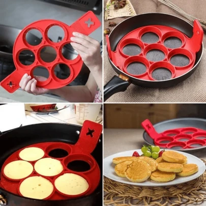 Pancake Molds Ring Fried Egg Mold Reusable Silicone Non Stick Pancake Maker Egg Ring Maker(Red).
