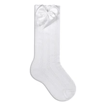 Children's 3/4 Party Socks 16-33 Satin Bow Long Shaft Youth Girl Baptism Wedding Flower Girl Social Dance Events Elegant Quality Soft Touch Coquette Korean Anime Schoolgirl - 白色 - 查看 3