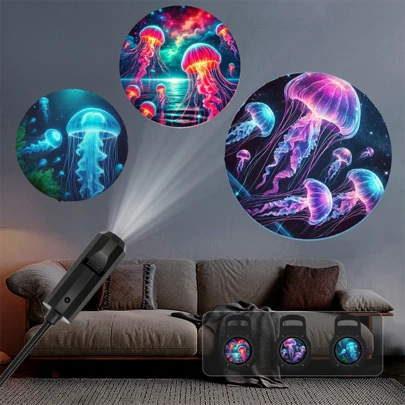 海洋生物LED投影灯，USB夜灯，节日装饰灯，水母图案。适合室内使用。可360度投影到卧室墙壁和天花板上。适用于节日派对、生日礼物和情人节礼物照明。