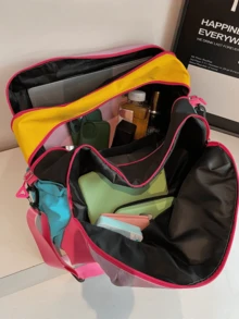 Nueva bolsa de viaje multifuncional, versátil, de gran capacidad, elegante, minimalista y cómoda con bloques de color de letra de dopamina - Rojo - Ver 6
