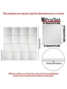 16 Peças Espelho Quadrado Acrílico DIY Decoração, Adesivos de Parede Prateados Modernos Removíveis e Autoadesivos, Adequados para Sala de Estar, Sala de Jantar, Quarto, Banheiro, Decoração de Festa, Adesivos de Feriado - 1mm - Visão 3
