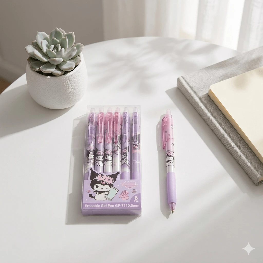 【SANRIO系列畅销产品】SANRIO可擦中性笔（1/2支装），可爱麻糬图案，可伸缩水晶蓝墨水，办公用品 - 多色 - 查看 1