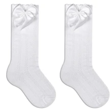 Children's 3/4 Party Socks 16-33 Satin Bow Long Shaft Youth Girl Baptism Wedding Flower Girl Social Dance Events Elegant Quality Soft Touch Coquette Korean Anime Schoolgirl - 2雙白色 - 查看 9