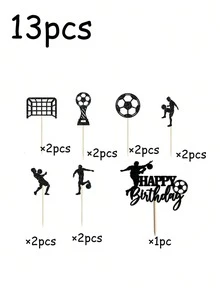 1 Set de Decoraciones para Pastel de Fútbol 2026 Copa Mundial - Palillos con Fútbol de Brillo Negro para Cupcakes, Decoración de Cumpleaños con Tema Deportivo para Niños, Suministros para Baby Shower - A - Ver 7