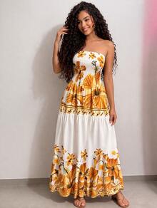 July Strapless Tropical Dress In Various Prints, 2025 Collection - floral naranja - View 2