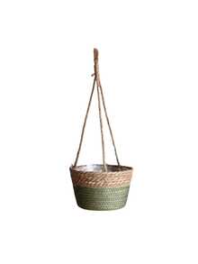 1pc Woven Hanging Planter Basket, Handmade Wicker Flower Pot For Greenery - Beige - View 17
