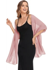 雪纺披肩围巾，适合新娘婚礼派对晚礼服和特殊场合穿着 - 嬰兒粉 - 查看 2