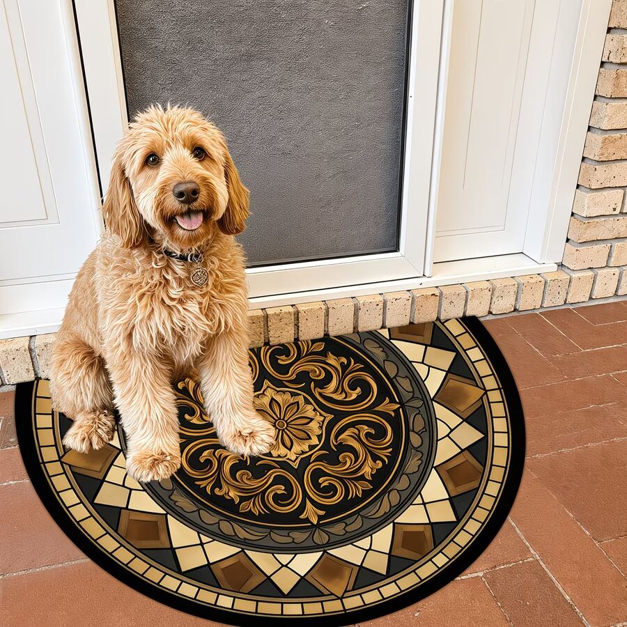 1 pieza Felpudo clásico marrón con patrón floral, Felpudo de bienvenida, Alfombra pequeña, Felpudo para exteriores, Alfombra de cocina, Decoración del hogar, Felpudo para la puerta principal, Alfombra de área, Alfombra para exteriores, Decoración del hogar, Alfombra de área, Alfombra de jardín, Alfombra lavable - Multicolor 3 - Ver 1