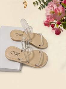 1双时尚儿童凉鞋，透明女童平底凉鞋，套脚透明绑带，柔软防滑鞋底，适合夏季郊游、宴会、派对、度假 - 無色 - 查看 4