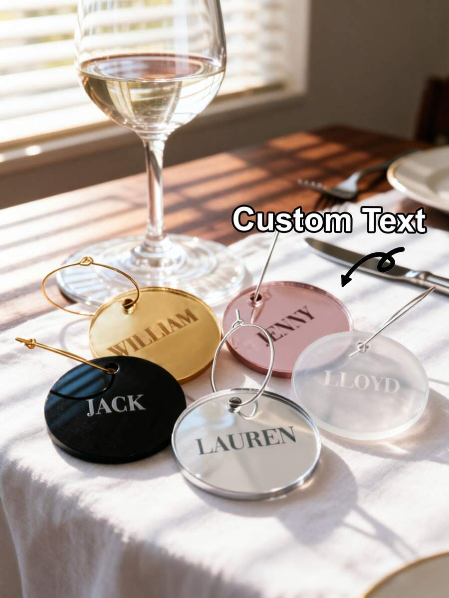 Personalized Acrylic High Cup Name Plate, Wedding Name Plate, Thank You Card, Wedding Date Announcement Card, Valentine's Day Card, Reception Souvenir, Luxury Card, Cake Decoration, Waterproof, Reusable, Mother's Day & Graduation Decoration Card, Multi-Functional, Adjustable, Durable, Decorative, Reusable, Exquisite, Cute, High Quality, Modern, Colorful, Comfortable, Fashionable, Customizable, Personalized, Unique, Ideal Gift For Him, Ideal Gift For Her - 高腳杯標籤 - 查看 1