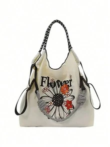 新款刺绣雏菊大容量手提包，女士时尚百搭单肩手提包 - 彩色 - 查看 5