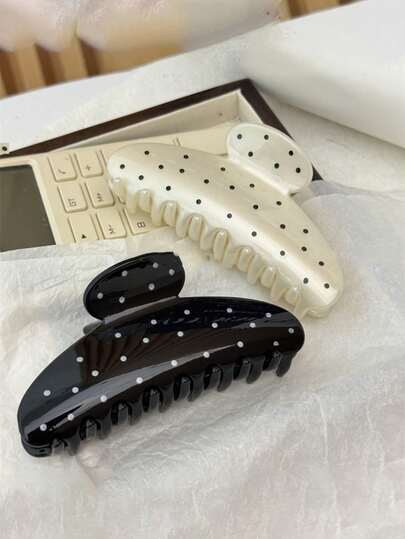 2 piezas de Clips para el cabello de semicírculo en blanco y negro con lunares, de material ABS, elegante y minimalista, en estilo retro, adecuados para fiestas, meriendas y la playa