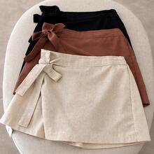 Premium Tailored Short Skirt / High Waist With Side Tie - Beige - View 1