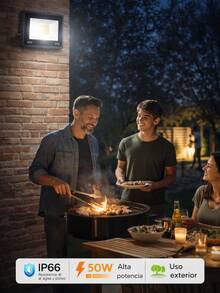 DOSYU Reflector LED Ajustable de 50w con Grado de Protección Ip66 Alta Potencia Ultra Delgado Slim para Exteriores del Hogar Alta Iluminación Material Resistente Ajustable Rotación de 180 Grados con Chip LED Premium para el Jardín con Disipación del Calor Impermeable con Diseño Ergonómico Ligero - Blanco - Ver 4