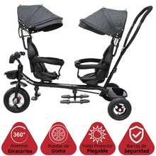 Joykoo Triciclo Doble para Niños Asiento Giratorio Gemelar Luz Sonido Cinturón de Segurida Llantas de Goma Apto a partir de 1 Año - Negro - Ver 3