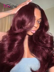 Tinashe 深酒红色蝴蝶层次波浪假发,真人发蕾丝闭合假发 6*5 英寸,角色扮演美人鱼发型假发,适合婚礼,黑色假发配件 - SBUG - 查看 3