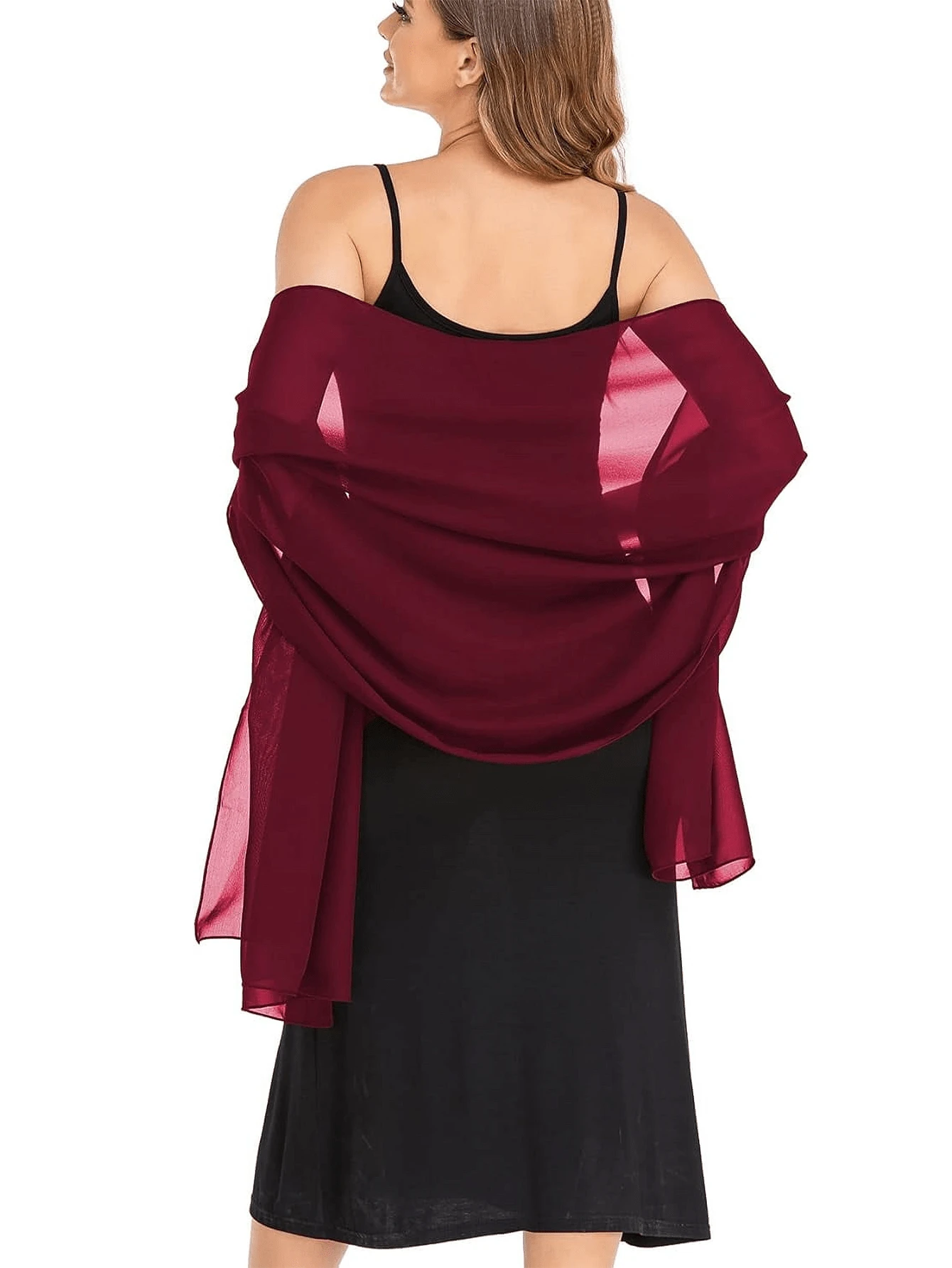 Chal de gasa adecuado para vestidos de novia, fiesta de boda, vestidos de noche y atuendos para ocasiones especiales, playa, vacaciones - Burdeos - Ver 1